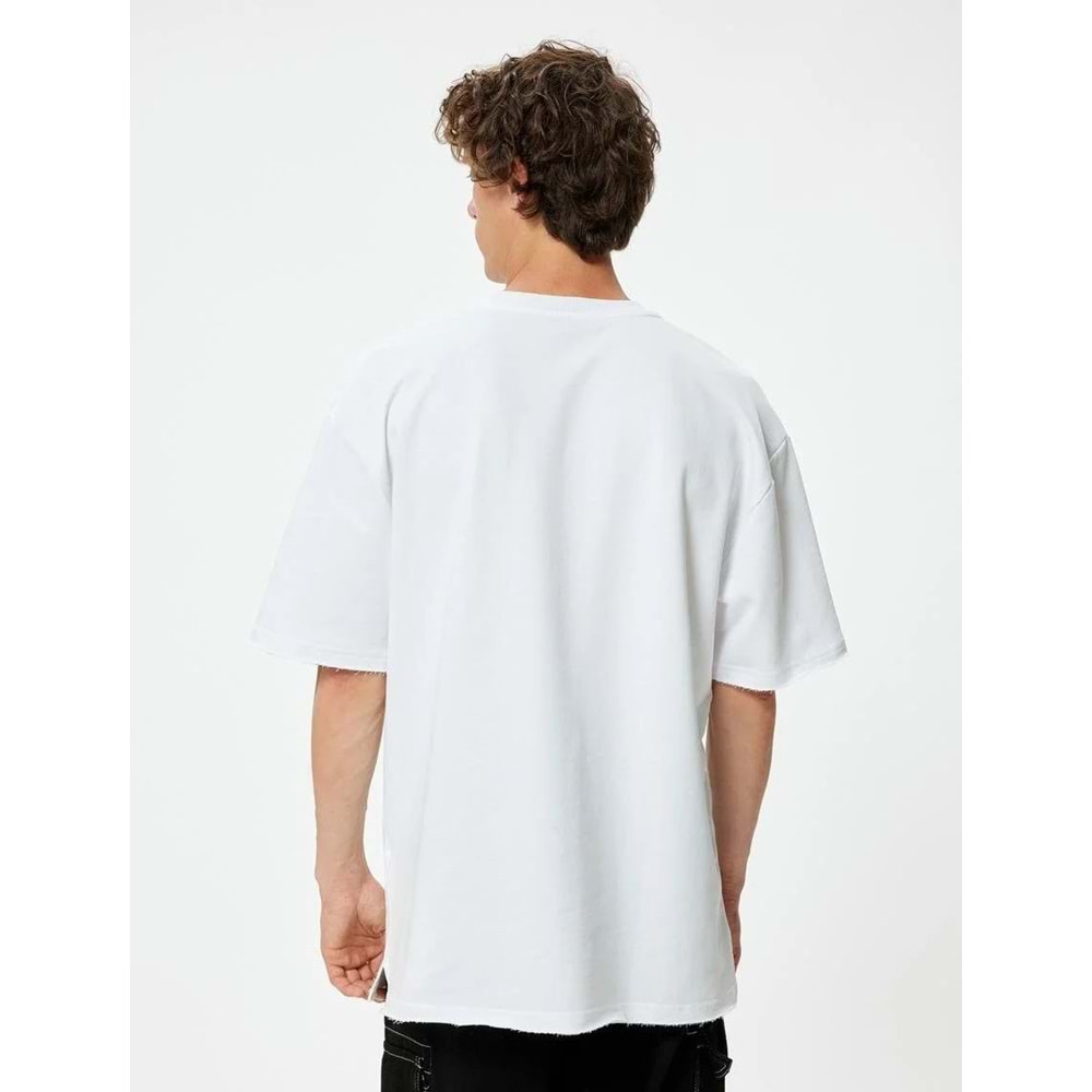 Erkek Giyim Oversize Tişört Kısa Kollu Bisiklet Yaka Pamuklu - KOTON - 5WAM10053HK - BEYAZ - L