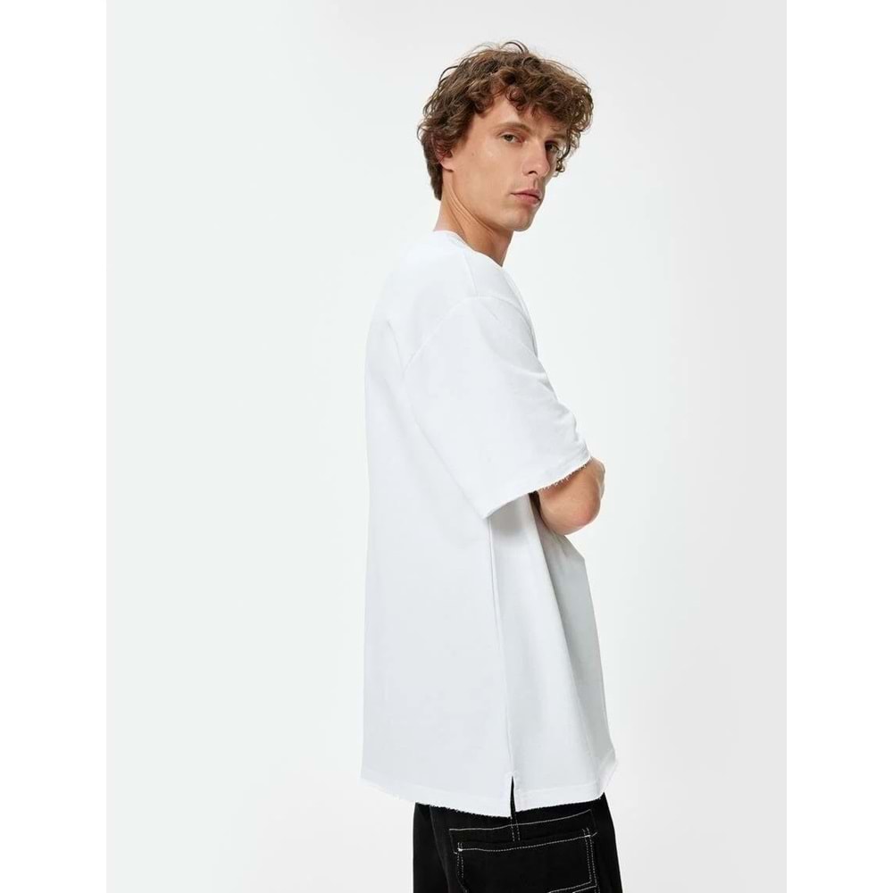 Erkek Giyim Oversize Tişört Kısa Kollu Bisiklet Yaka Pamuklu - KOTON - 5WAM10053HK - BEYAZ - L