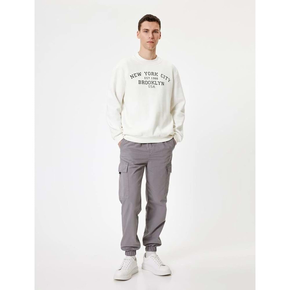 Erkek Giyim Jogger Pantolon Kargo Cep Detaylı Beli Bağcıklı Pamuklu - KOTON - 5WAM40004HW - GRİ - 38