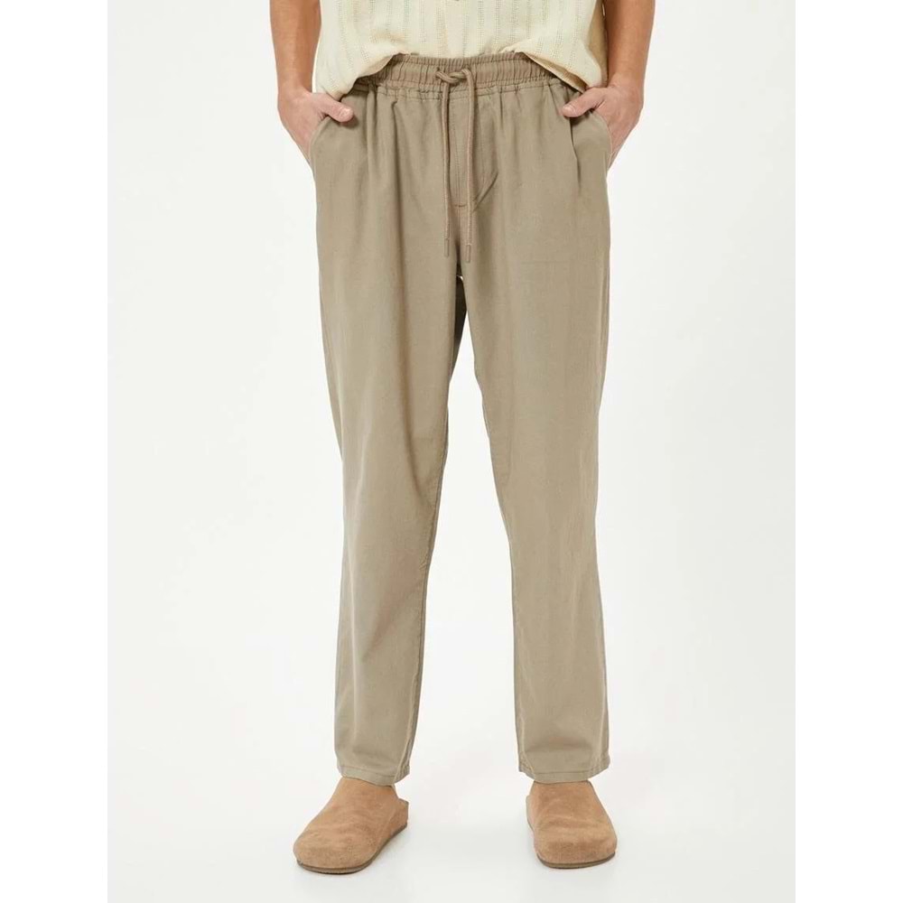 Erkek Giyim Keten Pantolon Beli Lastikli Cep Detaylı - KOTON - 4SAM40052HW - KAHVERENGİ - 48