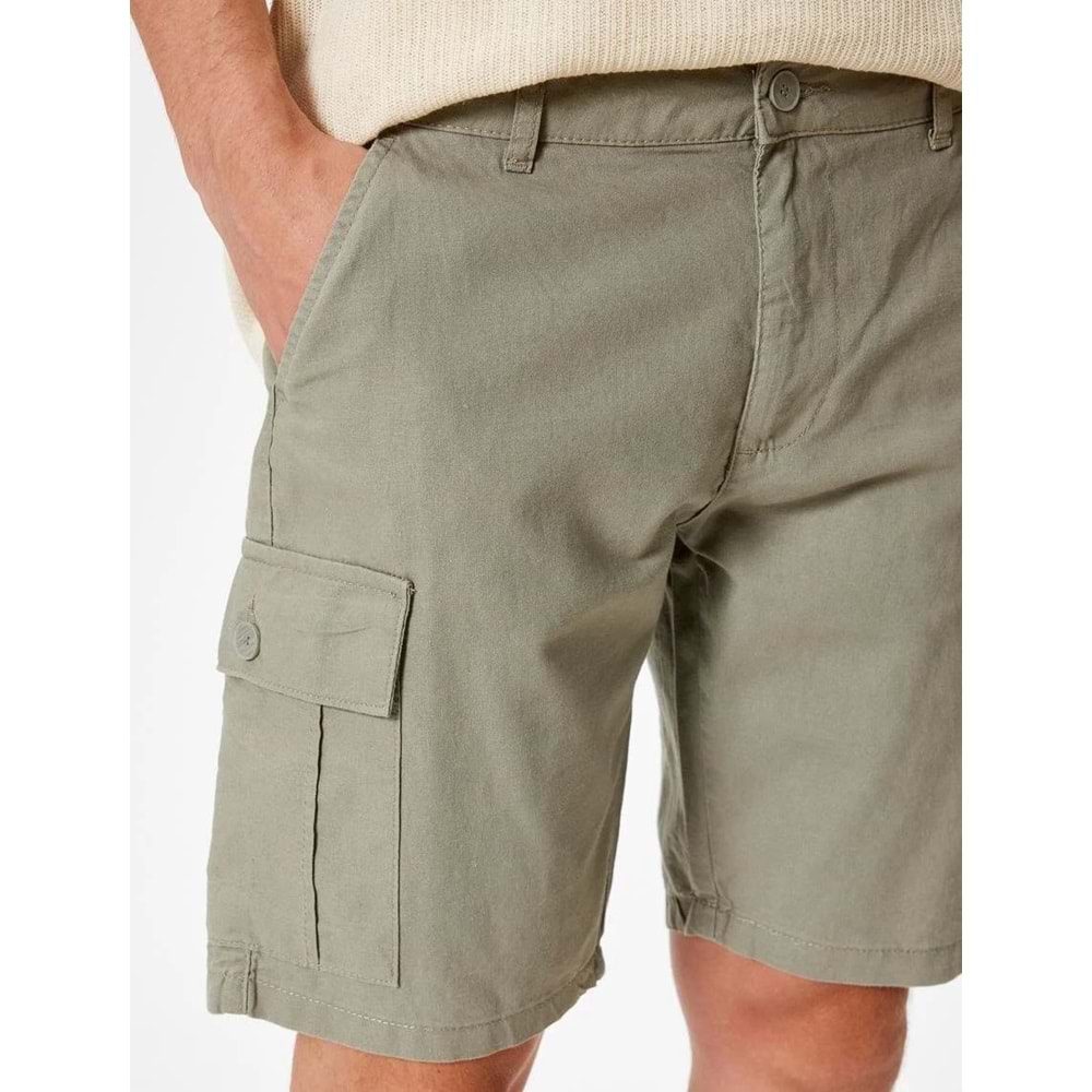 Erkek Giyim Keten Şort Kargo Cep Detaylı Bermuda - KOTON - 4SAM40072HW - HAKİ - 46