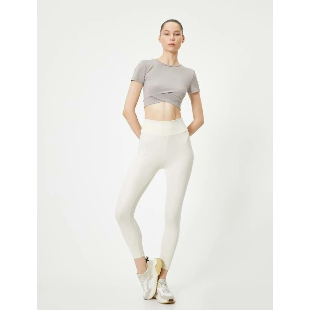 Spor Crop Yoga Tişört Slim Fit Asimetrik Kesim Kısa Kollu Bisiklet Yaka 5WAK10013NK