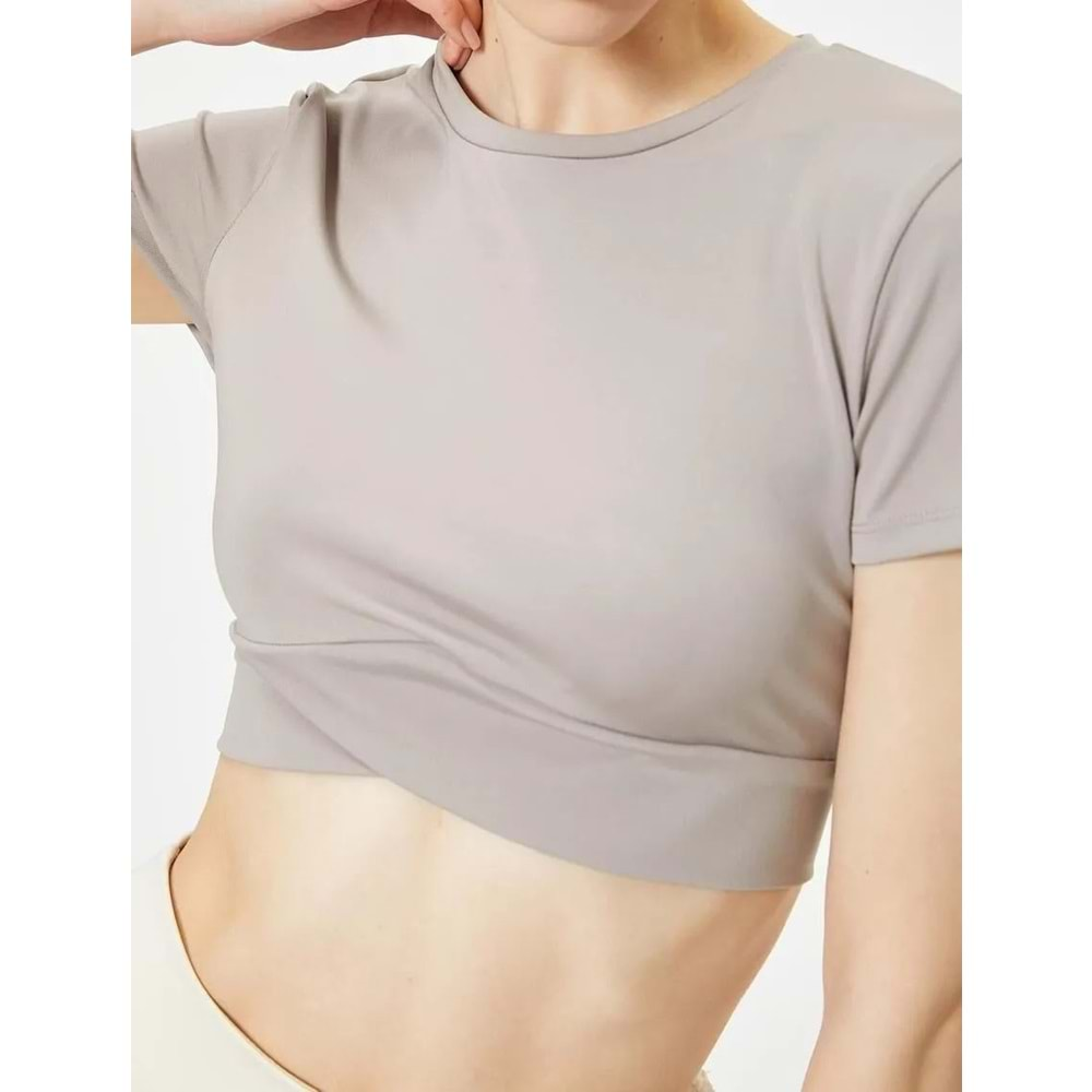 Spor Crop Yoga Tişört Slim Fit Asimetrik Kesim Kısa Kollu Bisiklet Yaka 5WAK10013NK