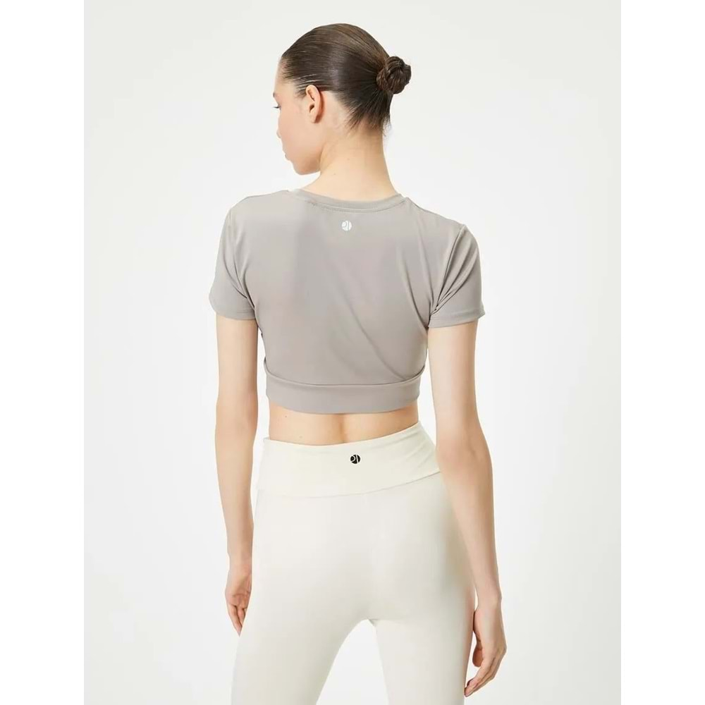 Spor Crop Yoga Tişört Slim Fit Asimetrik Kesim Kısa Kollu Bisiklet Yaka 5WAK10013NK