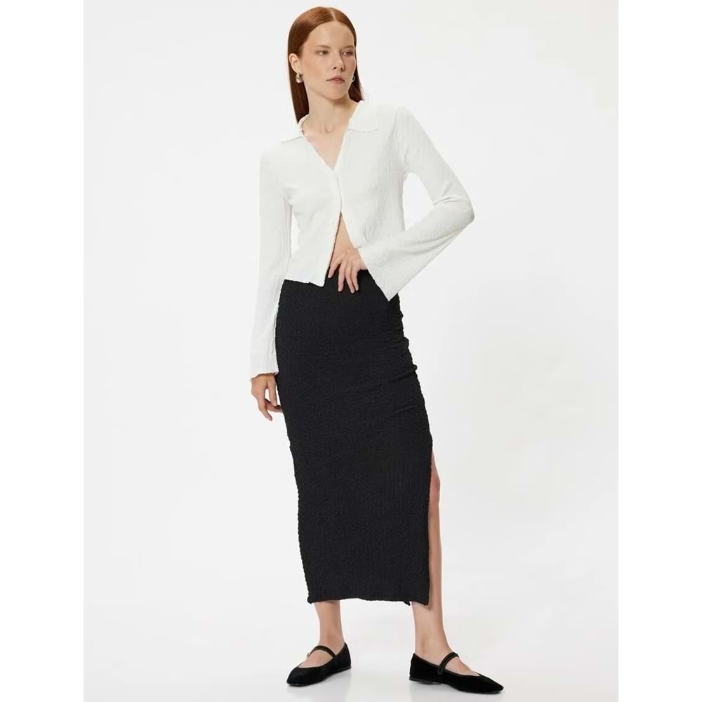 Dokulu Kalem Etek Midi Boy Yırtmaç Detaylı Slim Fit - KOTON - 5WAK10083EK - SİYAH - XL