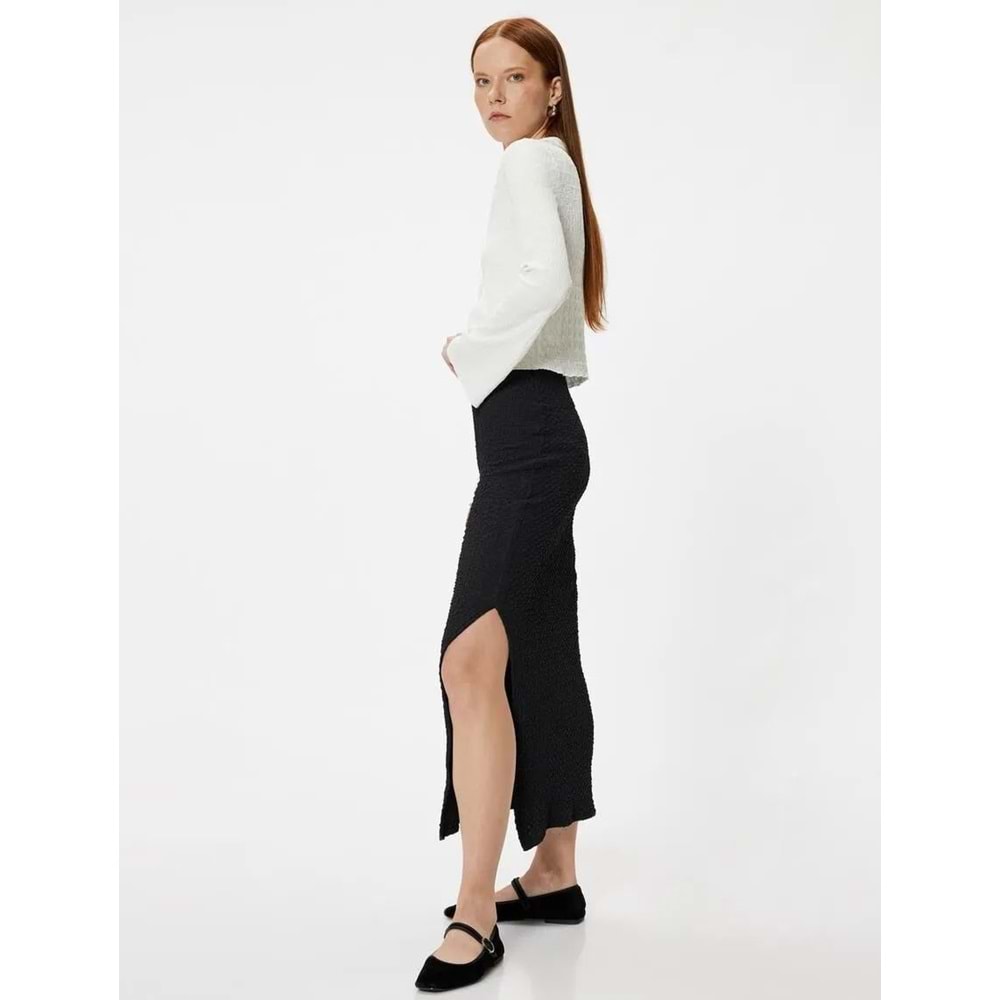 Dokulu Kalem Etek Midi Boy Yırtmaç Detaylı Slim Fit - KOTON - 5WAK10083EK - SİYAH - XL