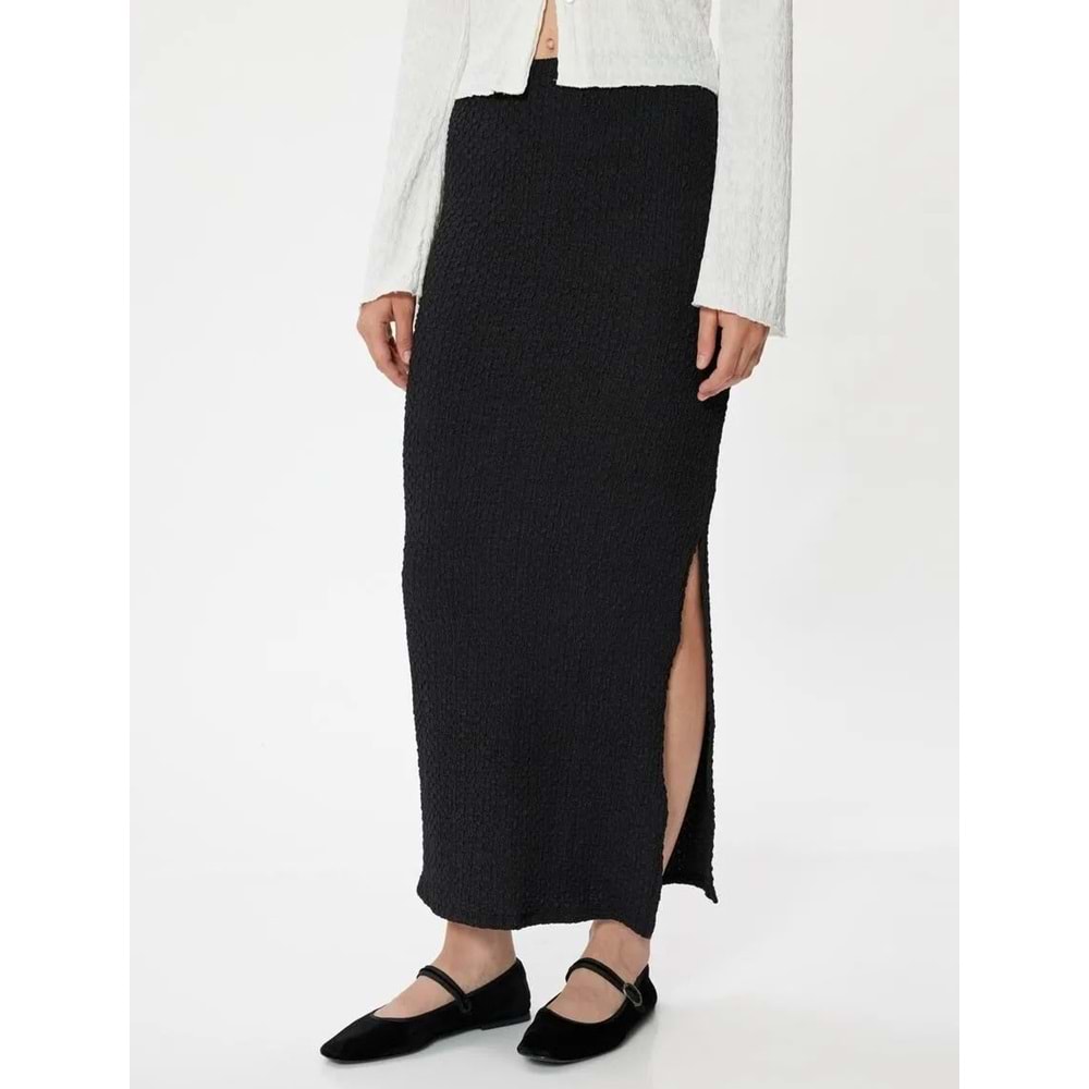 Dokulu Kalem Etek Midi Boy Yırtmaç Detaylı Slim Fit - KOTON - 5WAK10083EK - SİYAH - XL