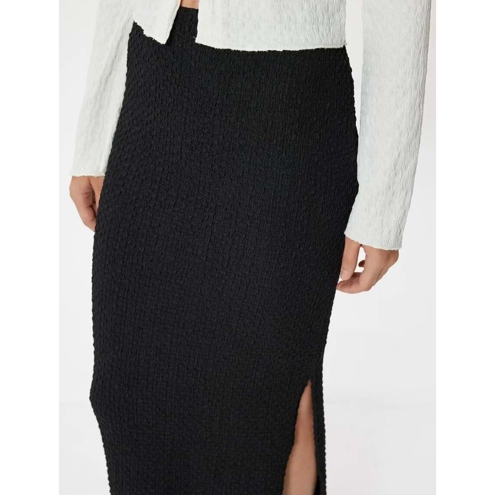 Dokulu Kalem Etek Midi Boy Yırtmaç Detaylı Slim Fit - KOTON - 5WAK10083EK - SİYAH - XL