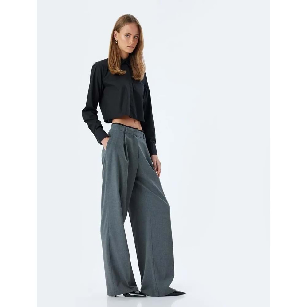 Geniş Paça Kumaş Pantolon Pile Detaylı Cepli - KOTON - 5WAK40028PW - GRİ - 42