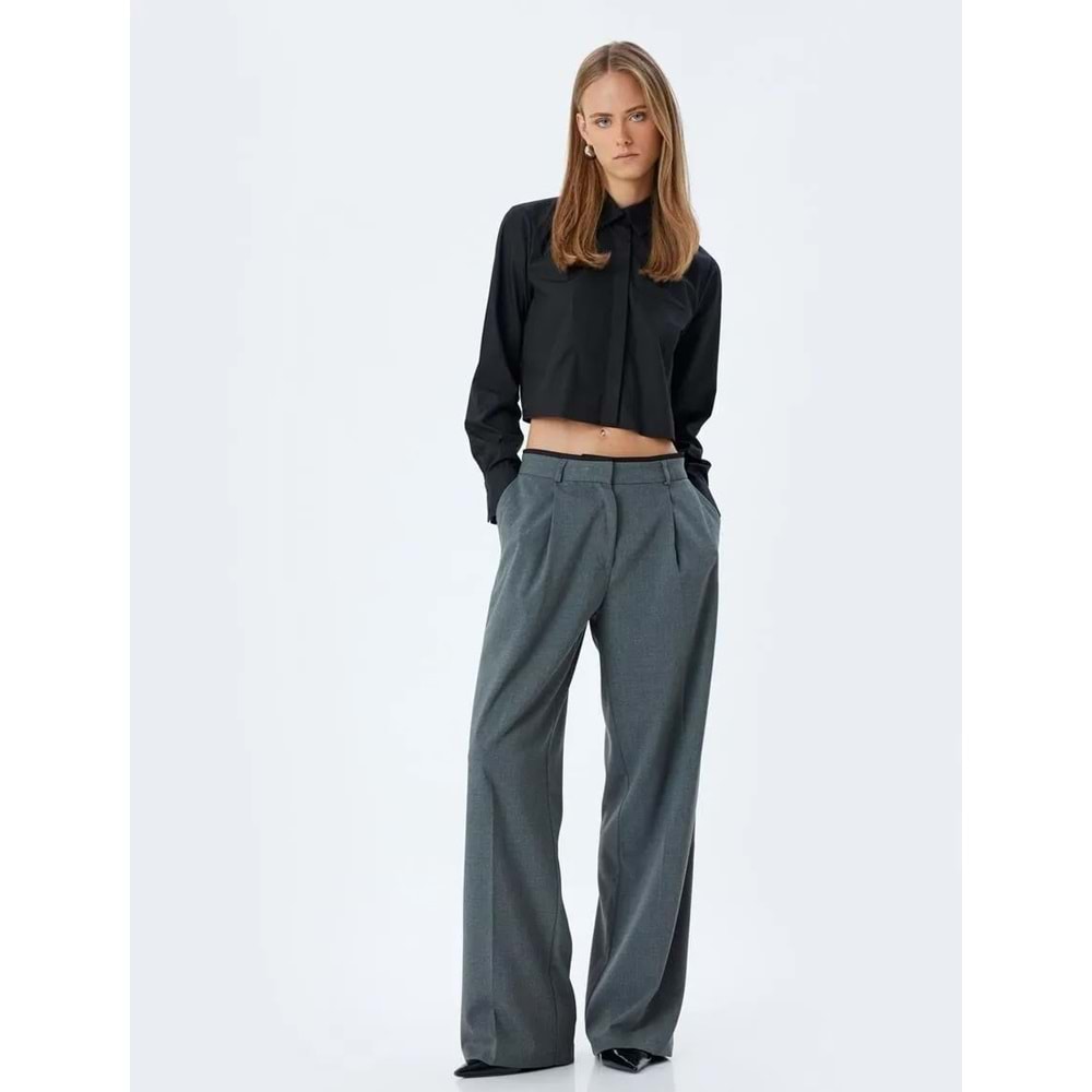 Geniş Paça Kumaş Pantolon Pile Detaylı Cepli - KOTON - 5WAK40028PW - GRİ - 42
