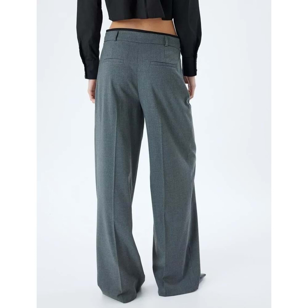 Geniş Paça Kumaş Pantolon Pile Detaylı Cepli - KOTON - 5WAK40028PW - GRİ - 42