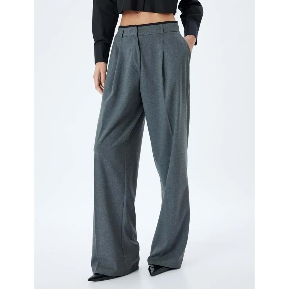 Geniş Paça Kumaş Pantolon Pile Detaylı Cepli - KOTON - 5WAK40028PW - GRİ - 42