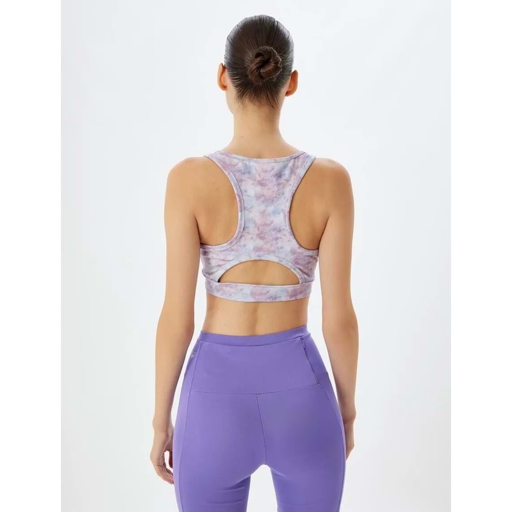 Sporcu Sütyeni Soyut Baskılı Sırtı Pencere Detaylı U Yaka - KOTON - 5WAK30032NK - PEMBE DESENLİ - XL
