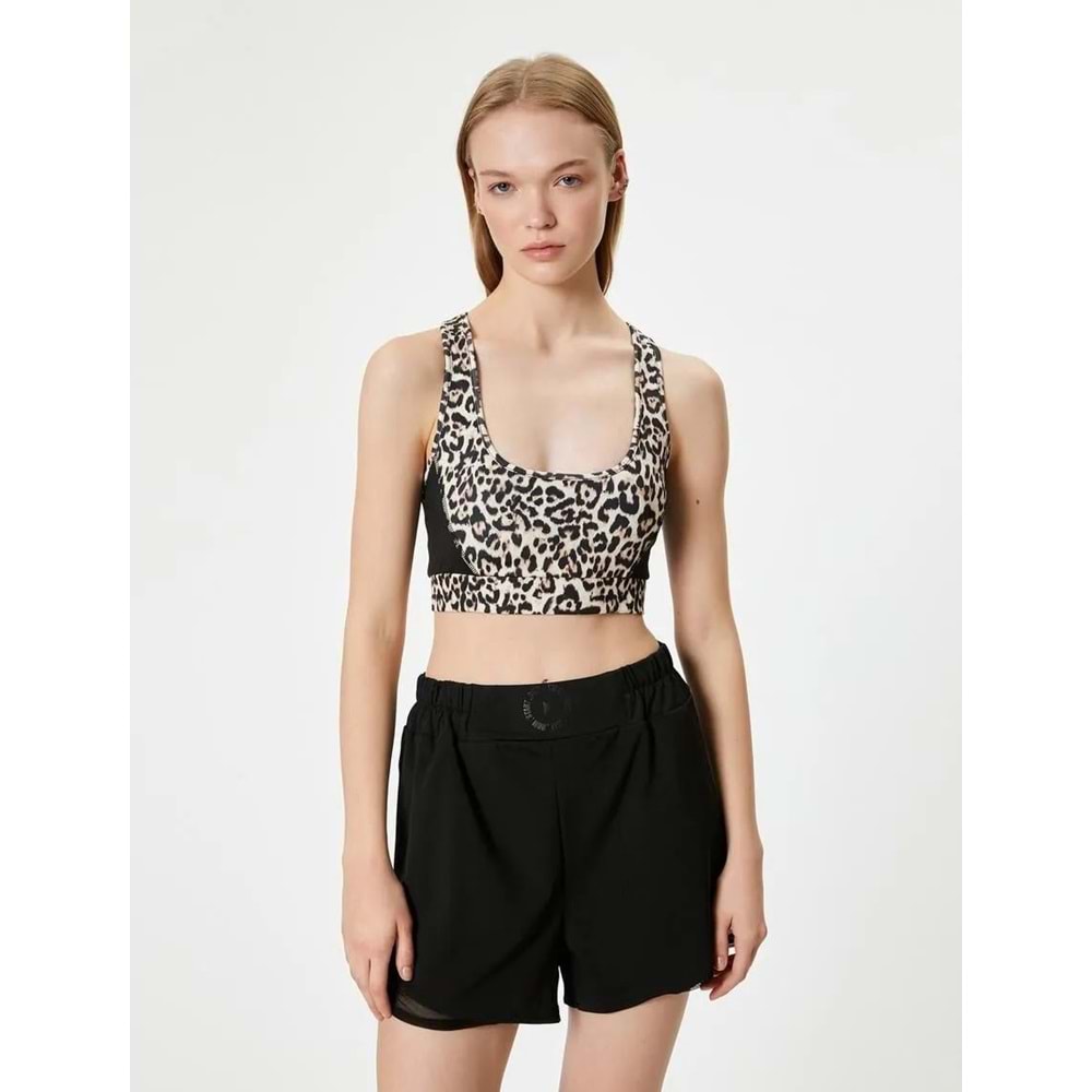 Sporcu Sütyeni Kaplı U Yaka Leopar Desenli Slim Fit - KOTON - 5WAK30055NK - LEOPAR DESENLİ - XS