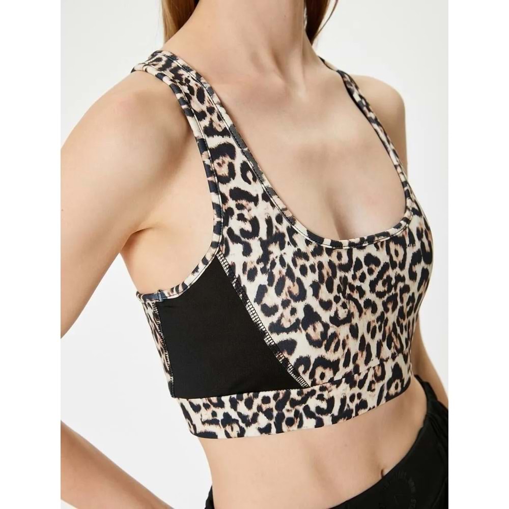 Sporcu Sütyeni Kaplı U Yaka Leopar Desenli Slim Fit - KOTON - 5WAK30055NK - LEOPAR DESENLİ - XS