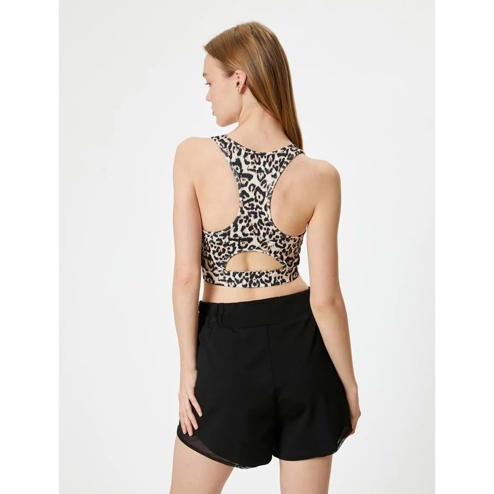 Sporcu Sütyeni Kaplı U Yaka Leopar Desenli Slim Fit - KOTON - 5WAK30055NK - LEOPAR DESENLİ - XS