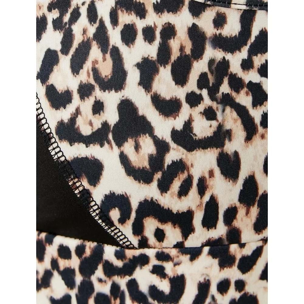 Sporcu Sütyeni Kaplı U Yaka Leopar Desenli Slim Fit - KOTON - 5WAK30055NK - LEOPAR DESENLİ - XS