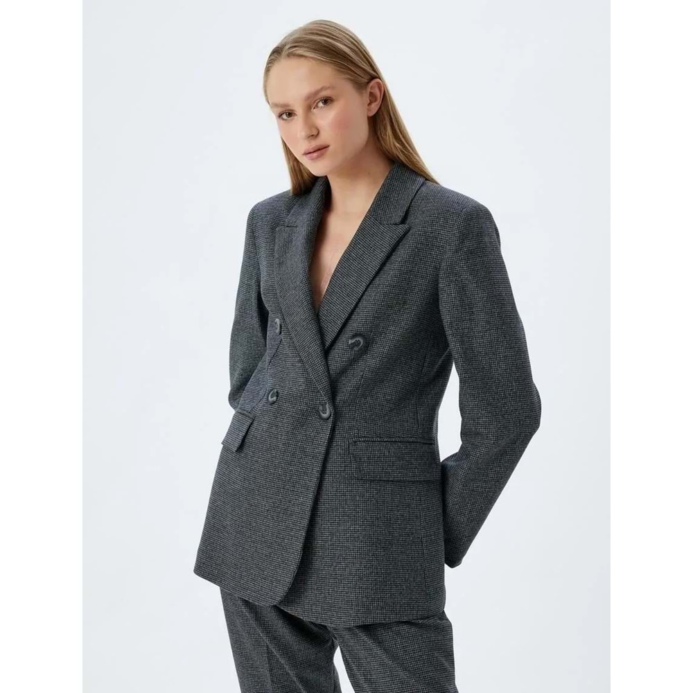 Oversize Blazer Ceket Kruvaze Ters Yaka Kapaklı Cepli Düğmeli - KOTON - 5WAK50009EW - ANTRASİT - 42