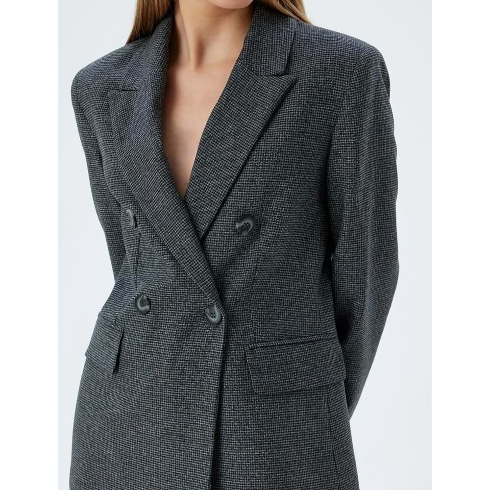 Oversize Blazer Ceket Kruvaze Ters Yaka Kapaklı Cepli Düğmeli - KOTON - 5WAK50009EW - ANTRASİT - 42