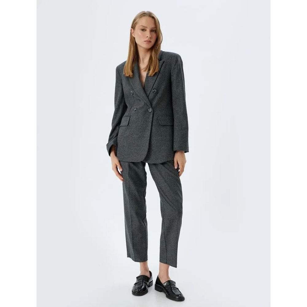 Oversize Blazer Ceket Kruvaze Ters Yaka Kapaklı Cepli Düğmeli - KOTON - 5WAK50009EW - ANTRASİT - 42