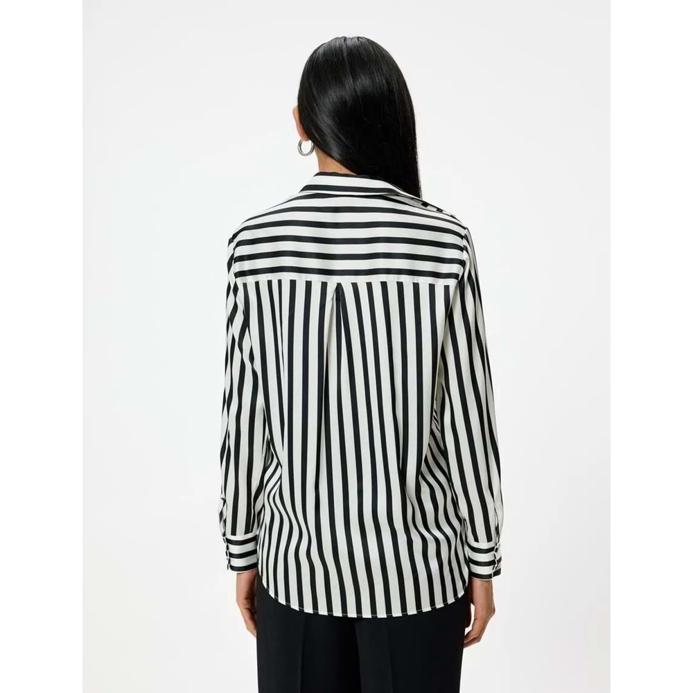 Saten Gömlek Uzun Kollu Renk Kontrastlı - KOTON - 5WAK60019PW - SİYAH ÇİZGİLİ - 38