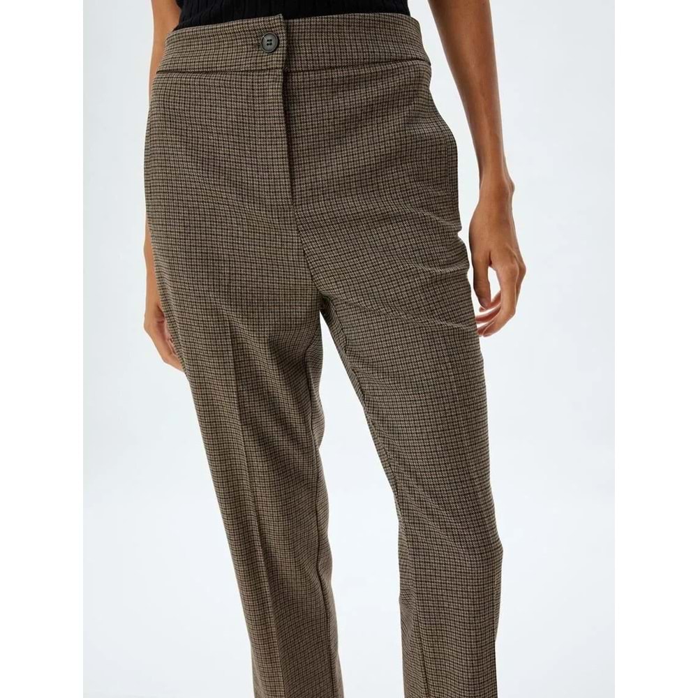 Havuç Kesim Pantolon Kısa Paça Standart Bel Cepli - KOTON - 5WAK40006EW - KAHVERENGİ EKOSE - 36