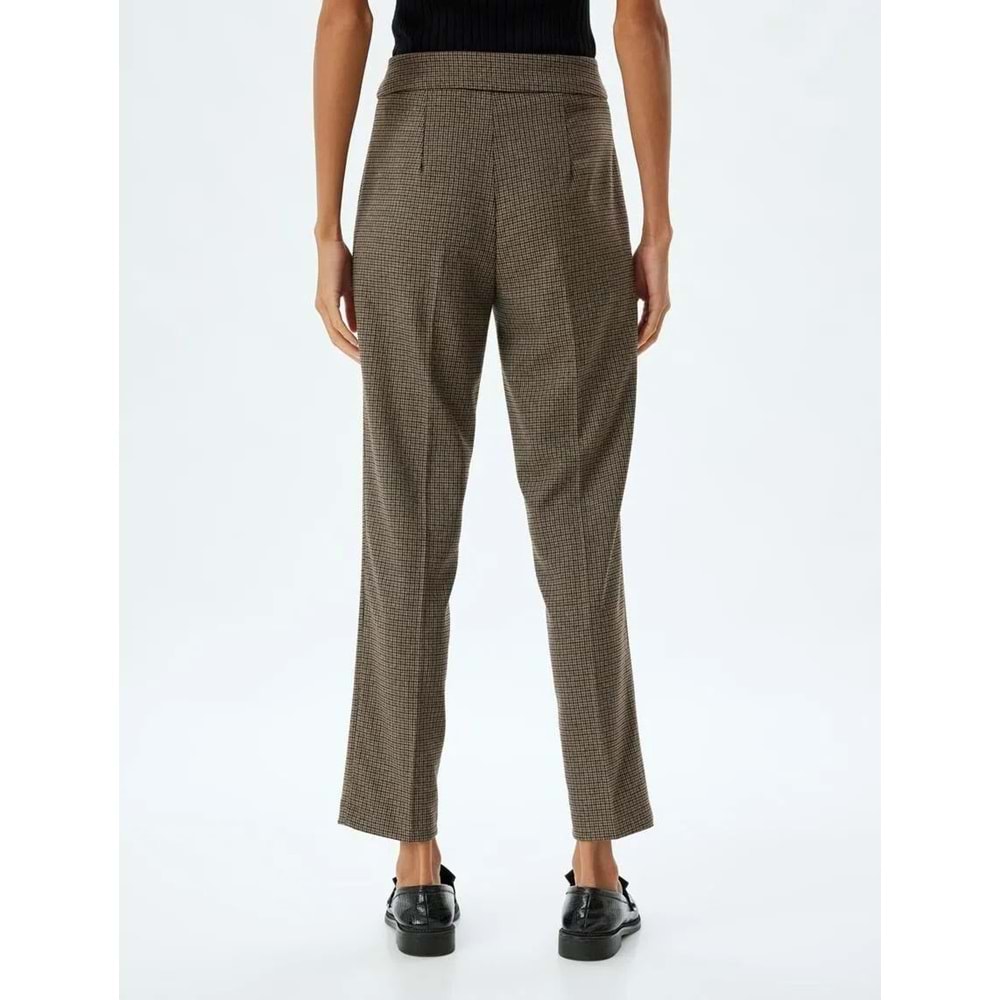 Havuç Kesim Pantolon Kısa Paça Standart Bel Cepli - KOTON - 5WAK40006EW - KAHVERENGİ EKOSE - 36