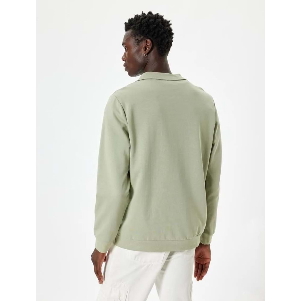 Slogan Baskılı Sweatshirt Fermuarlı Yaka Pamuklu - KOTON - 5WAM70093MK - YEŞİL - XL