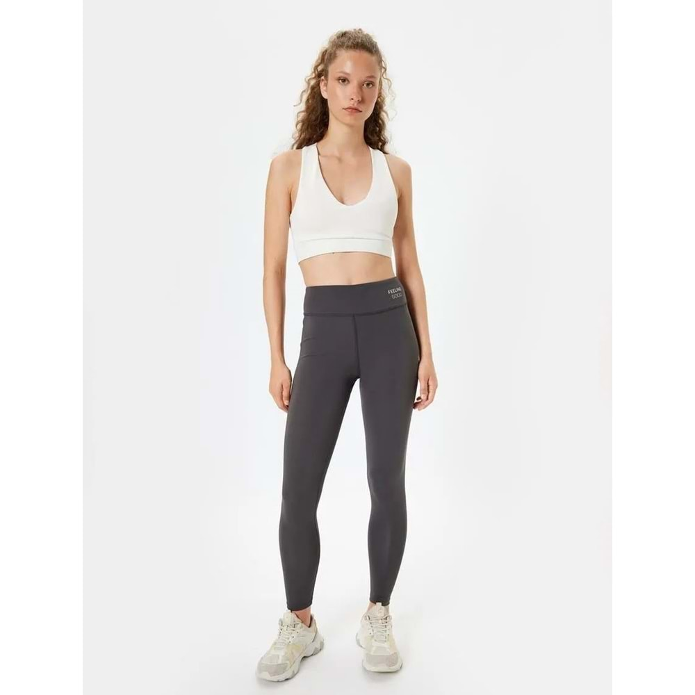 Spor Tayt Yüksek Bel Slogan Baskılı Skinny Fit 5WAK40019NK