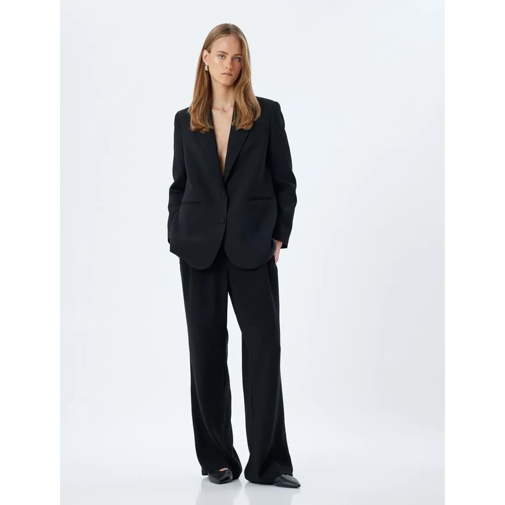 Bol Paça Pantolon Beli Lastikli Cepli Standart Bel - KOTON - 5WAK40015EW - SİYAH - 34
