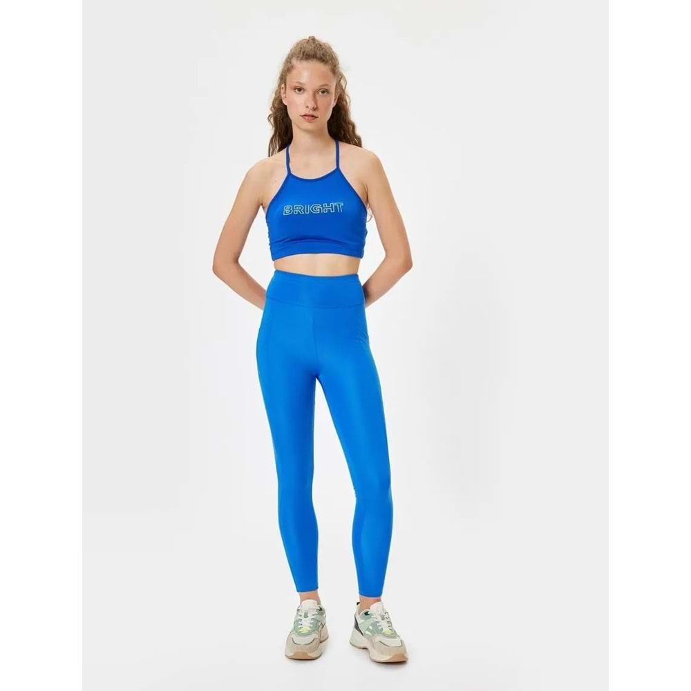 Spor Tayt Cep Detaylı Yüksek Bel Slim Fit - KOTON - 5WAK40023NK - SAKS MAVİSİ - S