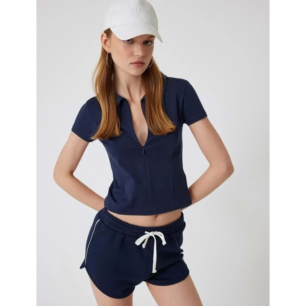 Polo Yaka Tişört Fermuarlı Slim Fit Kısa Kollu - KOTON - 5WAL10493IK - LACİVERT - M