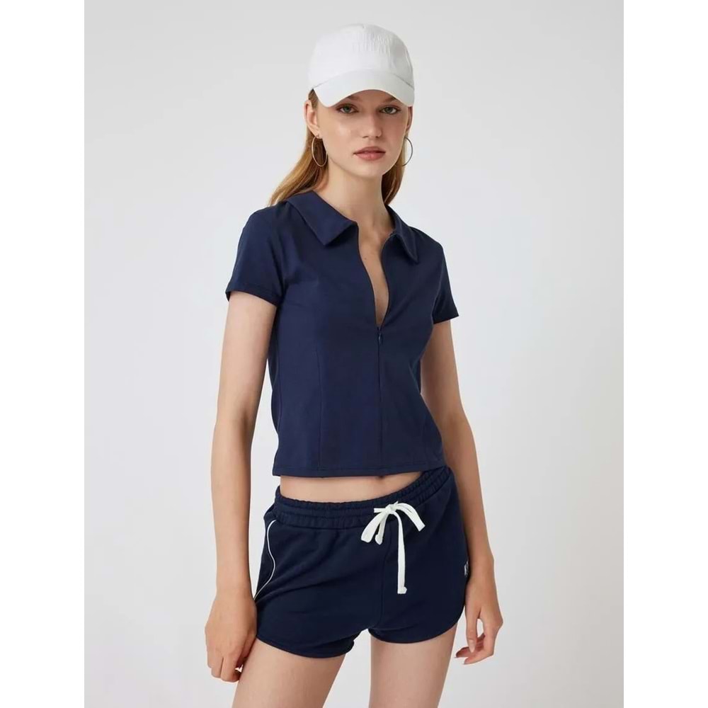 Polo Yaka Tişört Fermuarlı Slim Fit Kısa Kollu - KOTON - 5WAL10493IK - LACİVERT - M