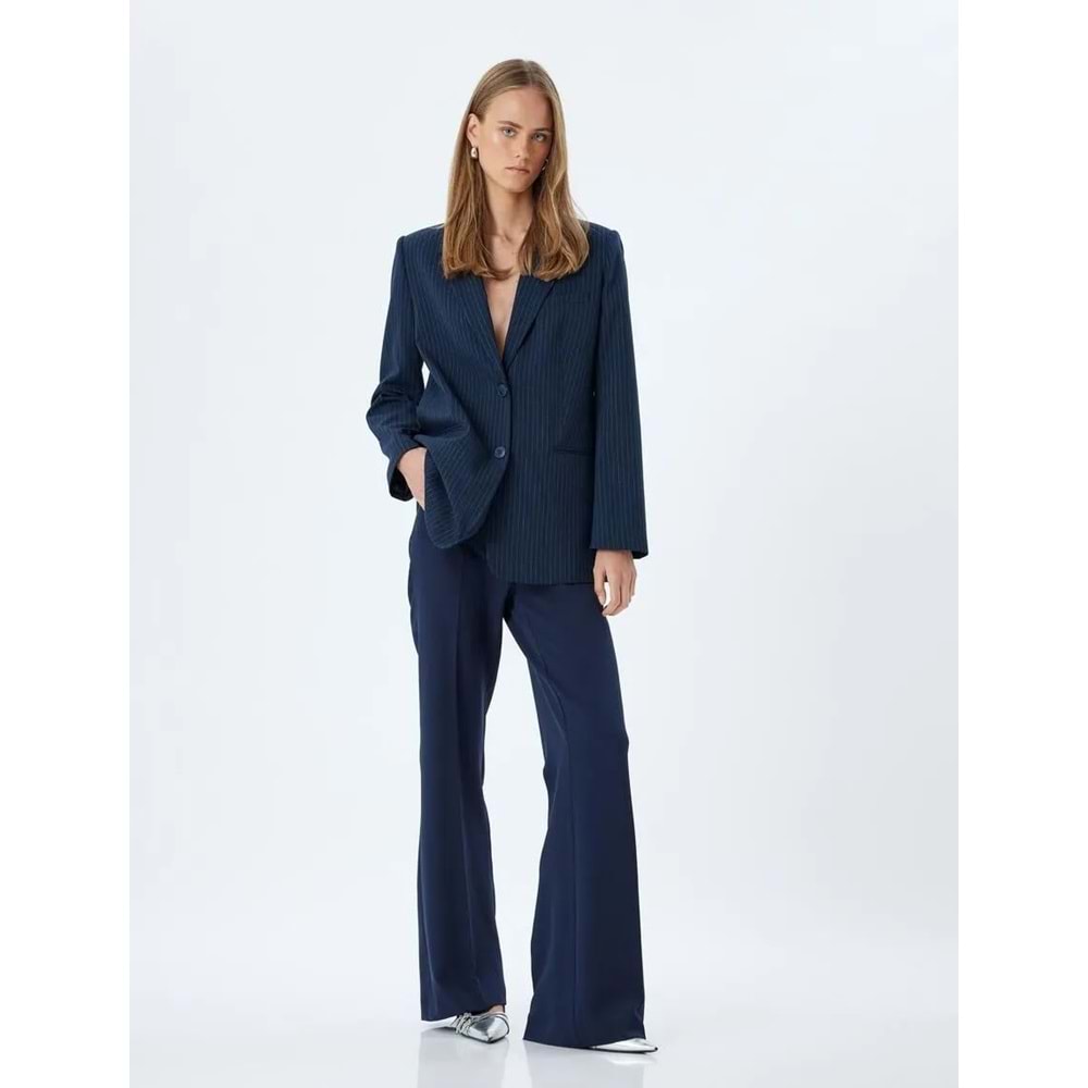 Blazer Ceket Kruvaze Ters Yaka Düğmeli Cepli - KOTON - 5WAK50025PW - LACİVERT ÇİZGİLİ - 32