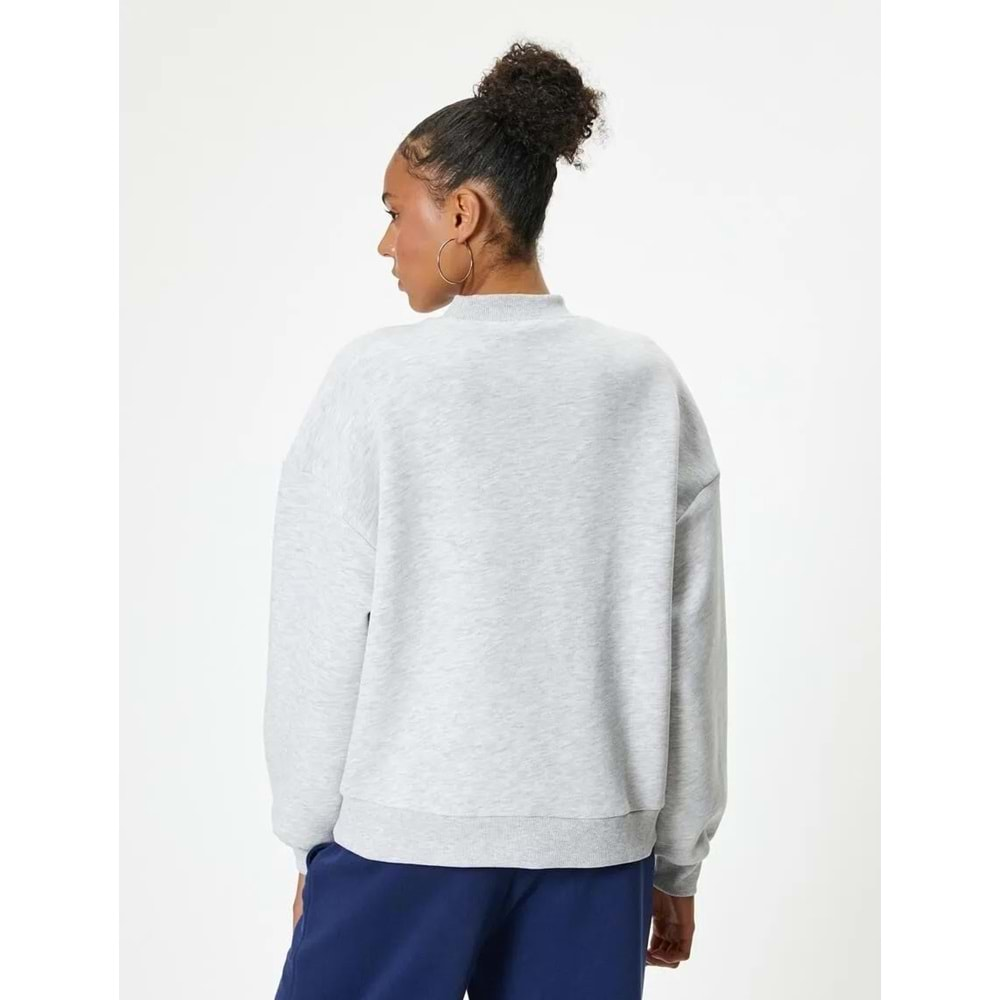 Oversize Sweatshirt Kolej Baskılı Bisiklet Yaka Şardonlu 5WAL10128IK