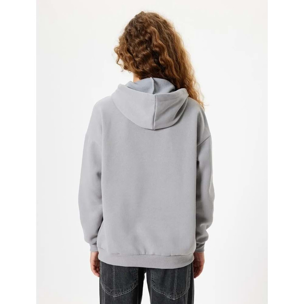 Oversize Kapüşonlu Sweatshirt Ayı Baskılı Sloganlı Şardonlu 5WAL10188IK