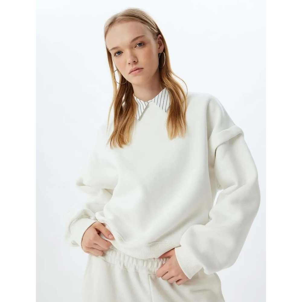 Basic Oversize Sweatshirt Uzun Kollu Bisiklet Yaka Dikiş Detaylı 5WAL10209IK