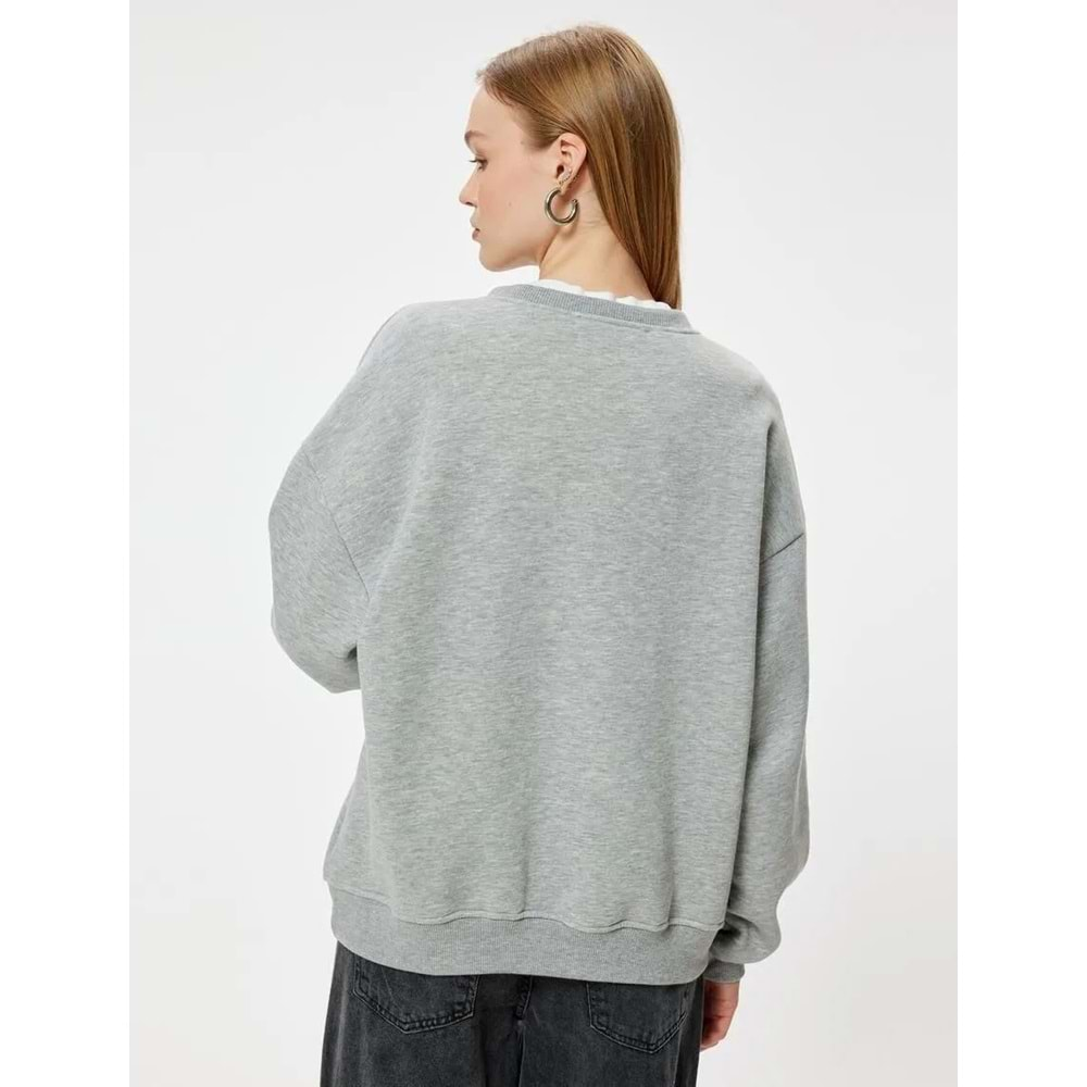 Oversize Sweatshirt Bisiklet Yaka Kolej Baskılı Şardonlu Ribanalı 5WAL10284IK