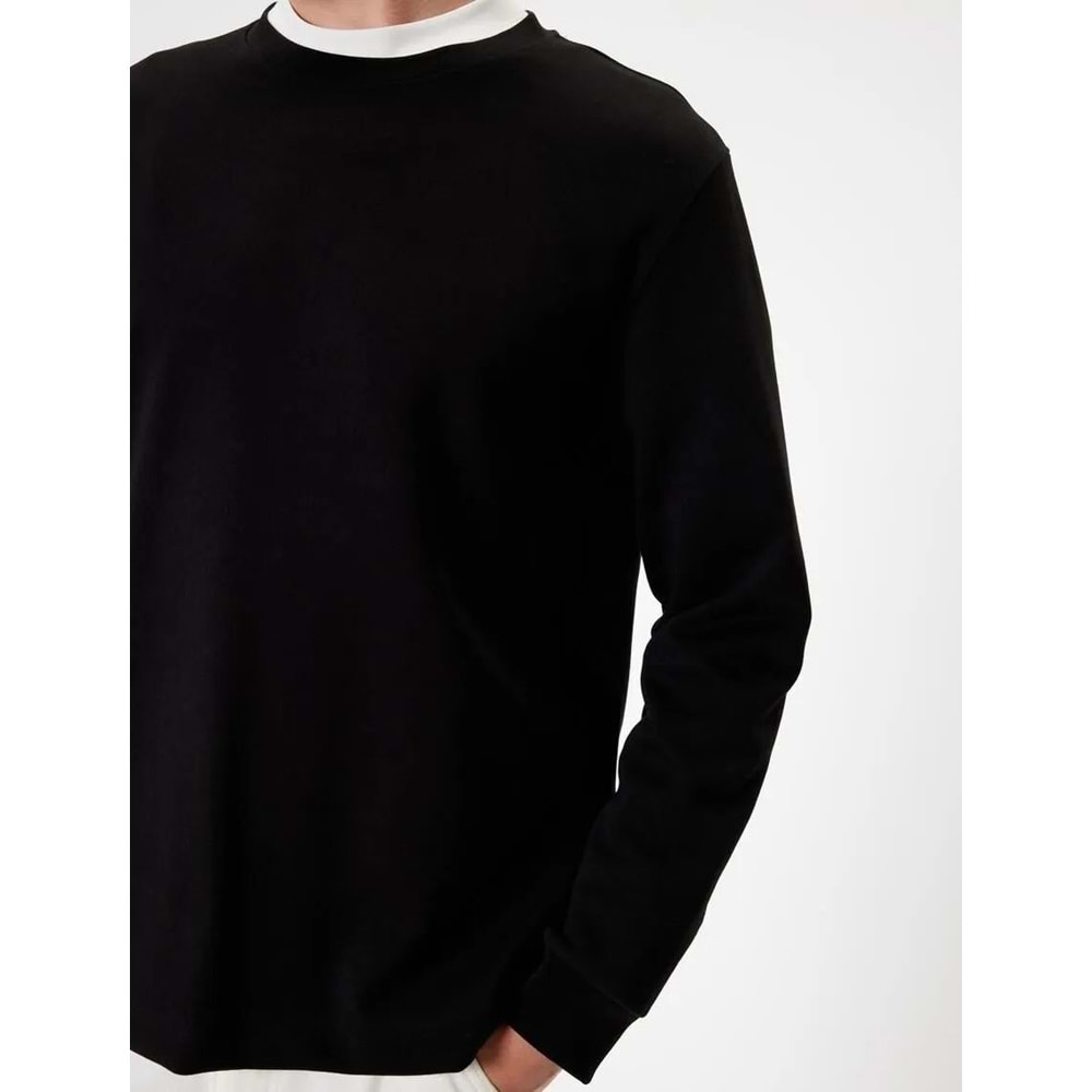 Bisiklet Yaka Sweatshirt Basic Uzun Kollu Pamuklu