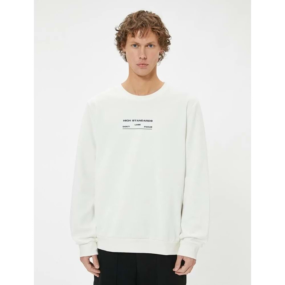 Slogan Baskılı Sweatshirt Bisiklet Yaka Uzun Kollu Pamuklu - KOTON - 5WAM70094MK - BEYAZ - S