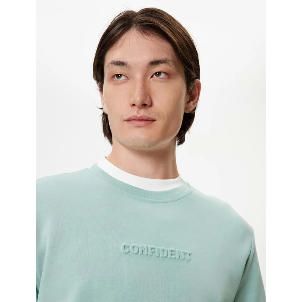 Bisiklet Yaka Sweatshirt Slogan Baskılı Uzun Kollu Pamuklu - KOTON - 5WAM70092MK - YEŞİL - XXL