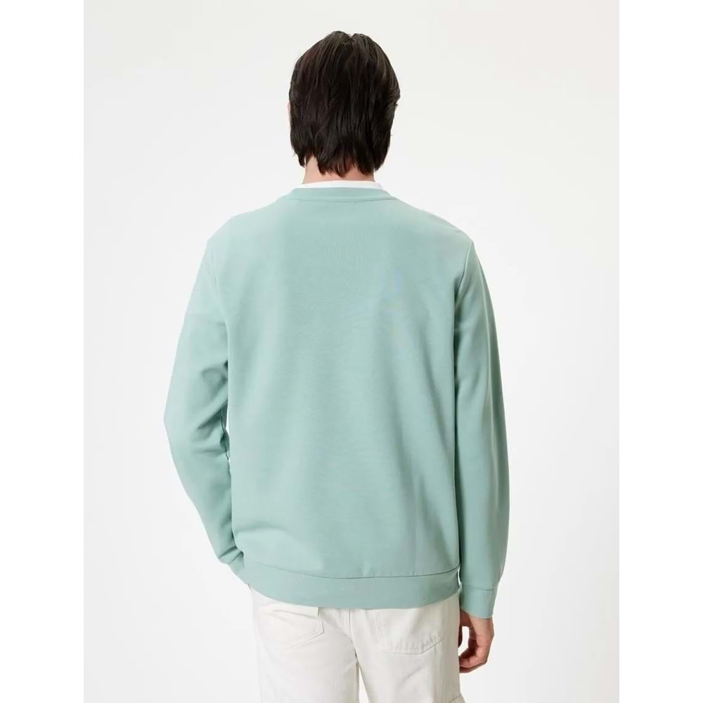 Bisiklet Yaka Sweatshirt Slogan Baskılı Uzun Kollu Pamuklu - KOTON - 5WAM70092MK - YEŞİL - XXL