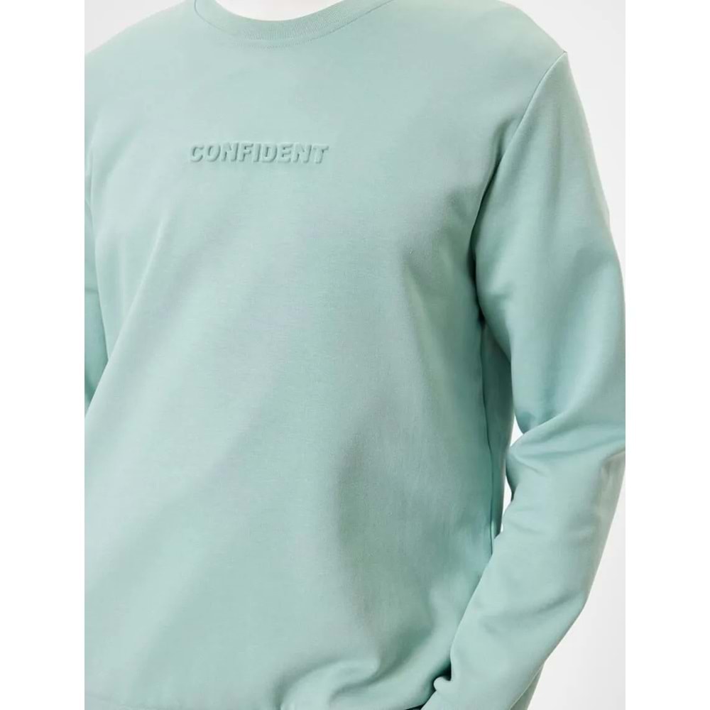 Bisiklet Yaka Sweatshirt Slogan Baskılı Uzun Kollu Pamuklu - KOTON - 5WAM70092MK - YEŞİL - XXL