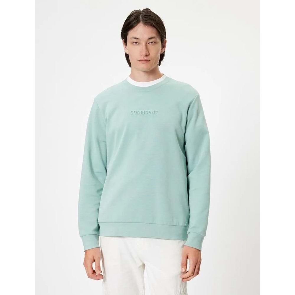Bisiklet Yaka Sweatshirt Slogan Baskılı Uzun Kollu Pamuklu - KOTON - 5WAM70092MK - YEŞİL - XXL