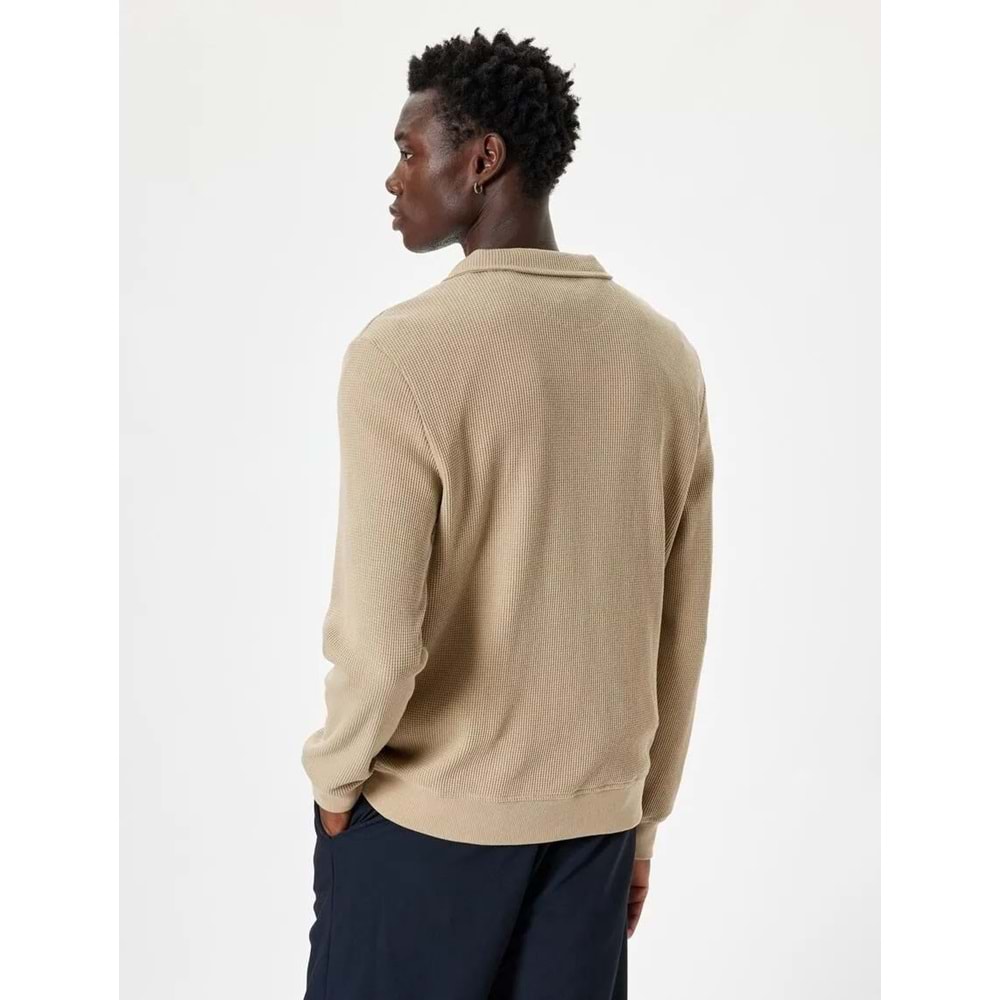 Dik Yaka Kazak Yarım Fermuarlı Pamuk Karışımlı - KOTON - 5WAM70019MK - DEVE TÜYÜ - L