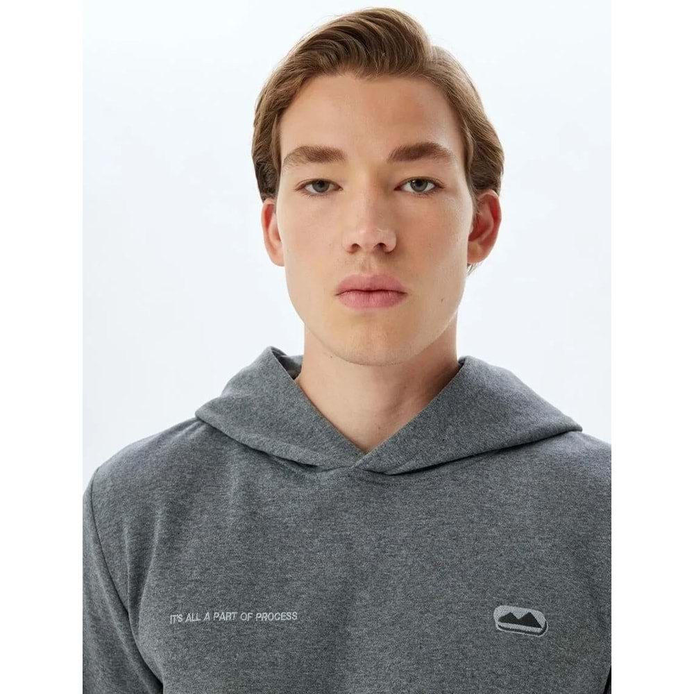 Kapşonlu Sweatshirt Slogan İşlemeli Yıkamalı Pamuk Karışımlı - KOTON - 5WAM70010MK - ANTRASİT - L