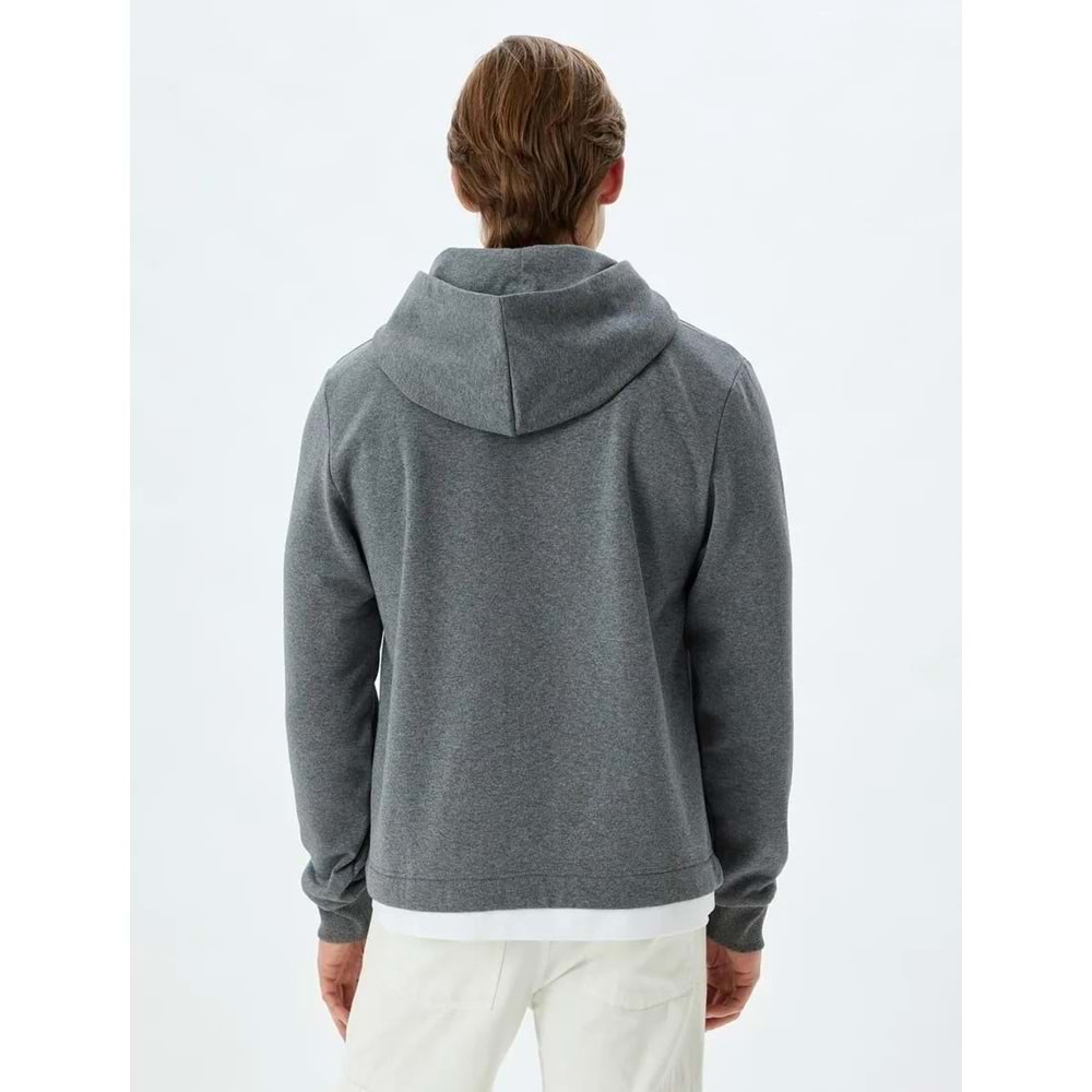 Kapşonlu Sweatshirt Slogan İşlemeli Yıkamalı Pamuk Karışımlı - KOTON - 5WAM70010MK - ANTRASİT - L