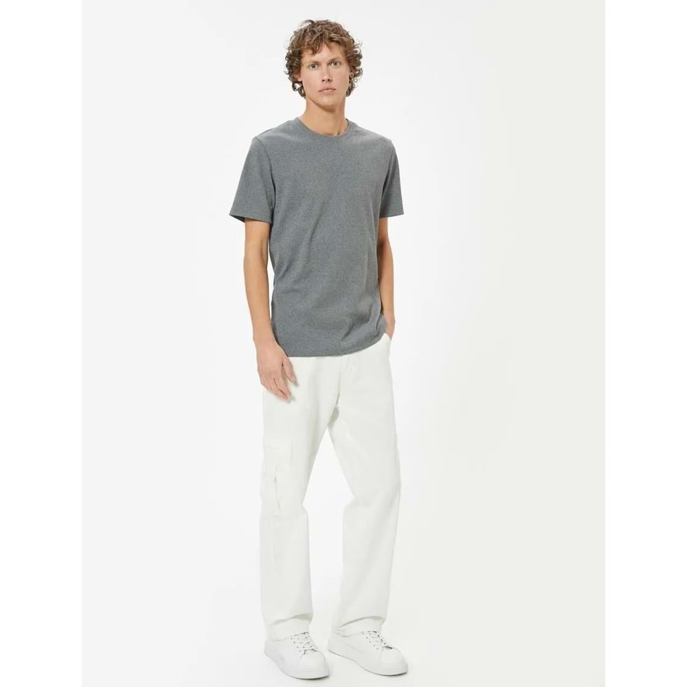 Slim Fit Tişört Basic Kısa Kollu Bisiklet Yaka - KOTON - 5WAM10075HK - ANTRASİT - L