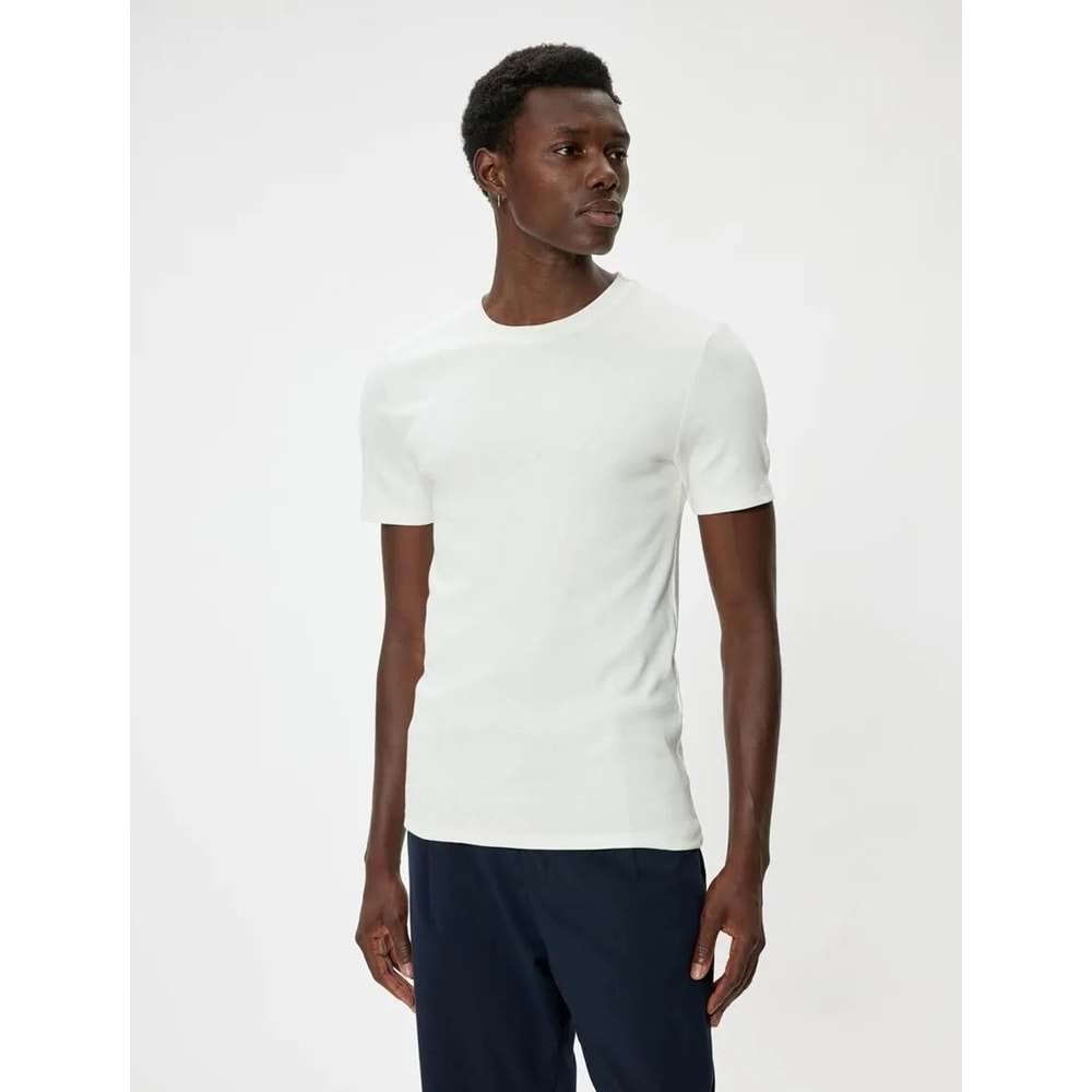 Slim Fit Tişört Basic Kısa Kollu Bisiklet Yaka - KOTON - 5WAM10075HK - BEYAZ - L