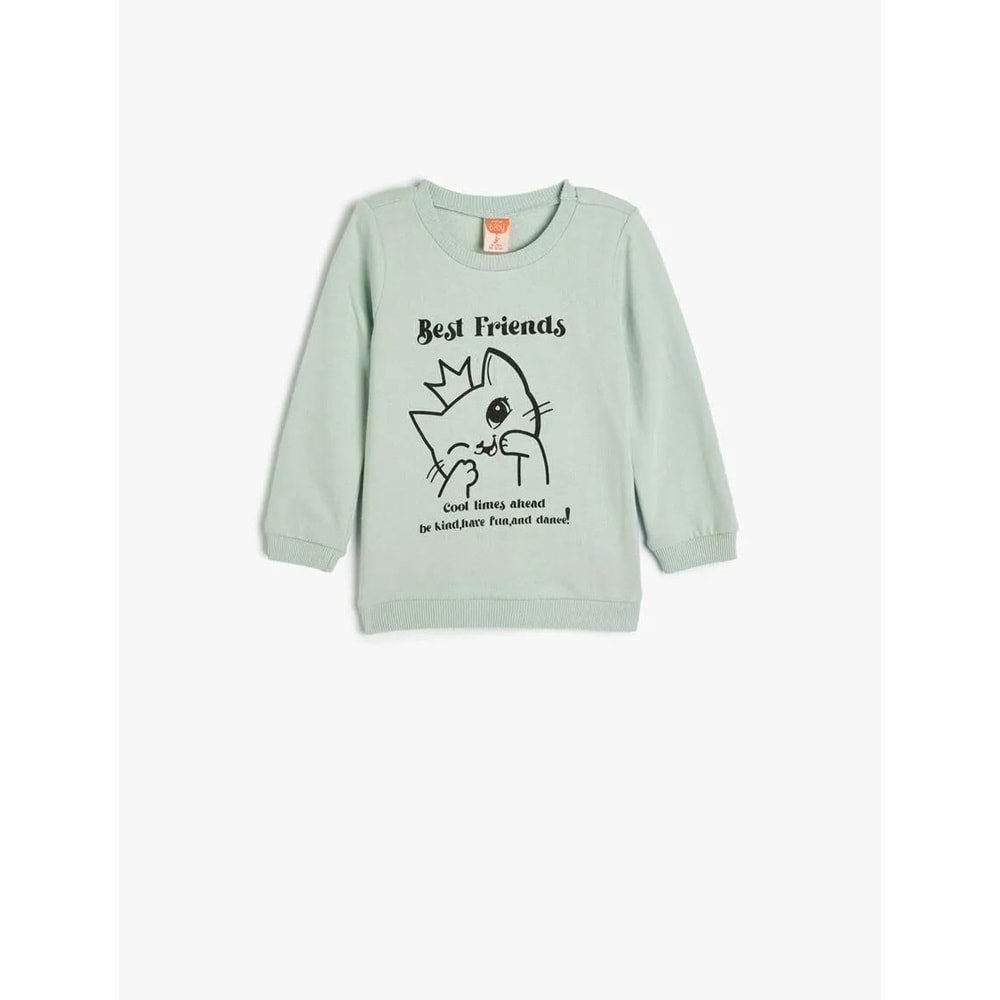 Kız Bebek Sweatshirt Uzun Kollu Kedi Baskılı - KOTON - 5WMG10108AK - MAVİ - 12-18 AY